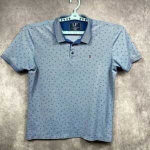 Louis Philippe Polo Shirt Mens XL Gray/Blue Leaf Design Golf Casual Sportswear